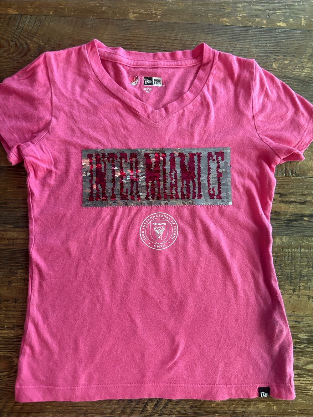 Official InterMiami Kids Pink Sequin V-Neck Shirt flipsy shirt size 6x